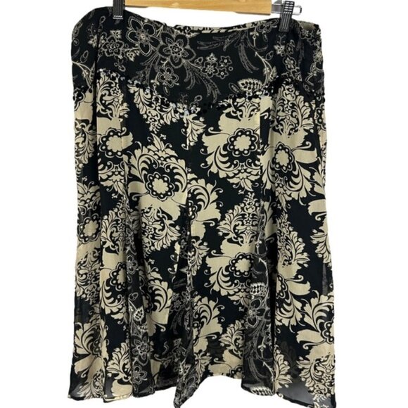 Mac & Jac Silk Floral Embellished Knee High Skirt Size 14 Black Tan - Picture 1 of 10